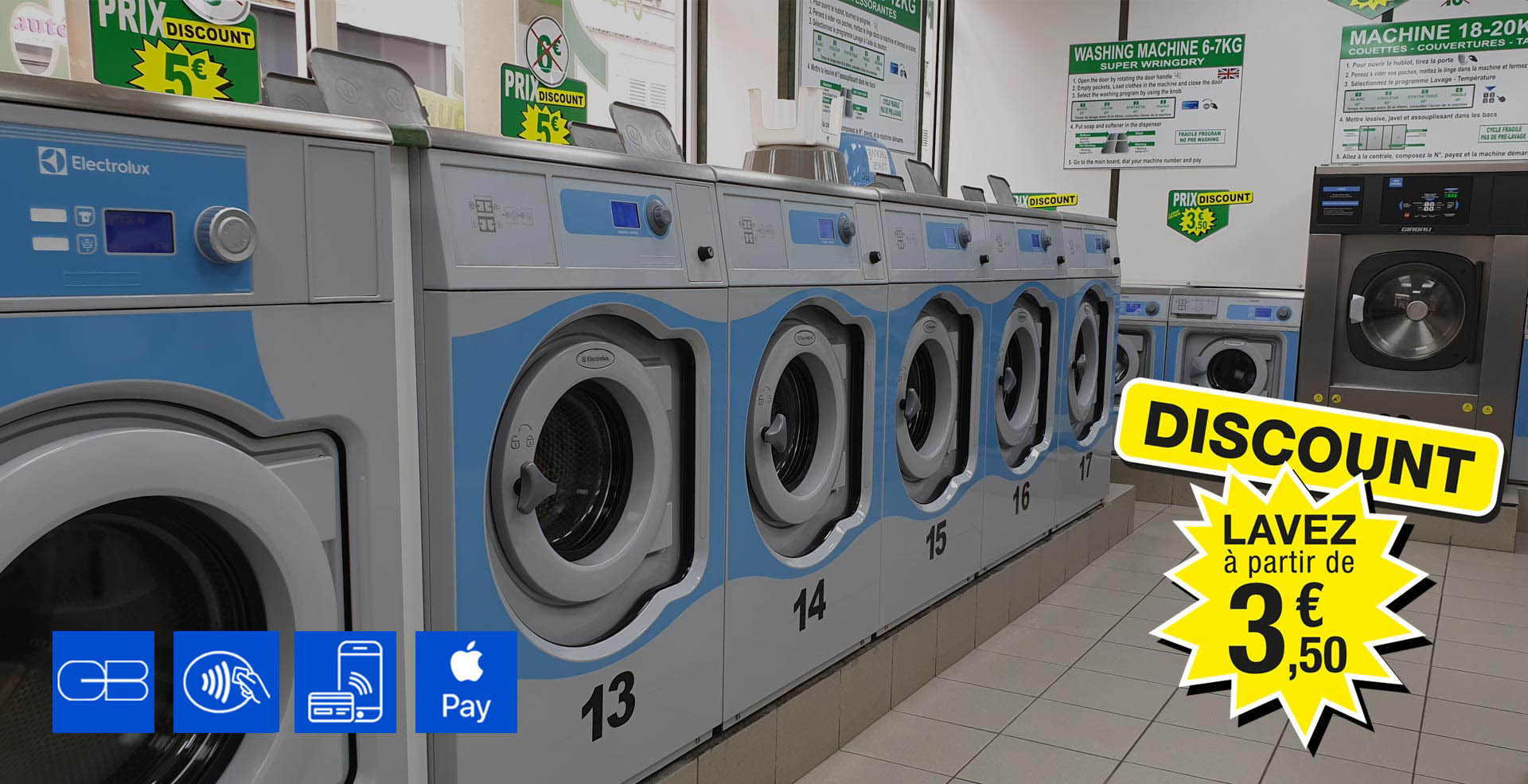 Laverie automatique MG avenue de Saint Ouen 75018 Paris, machine 7 à 18kg et séchage 12kg